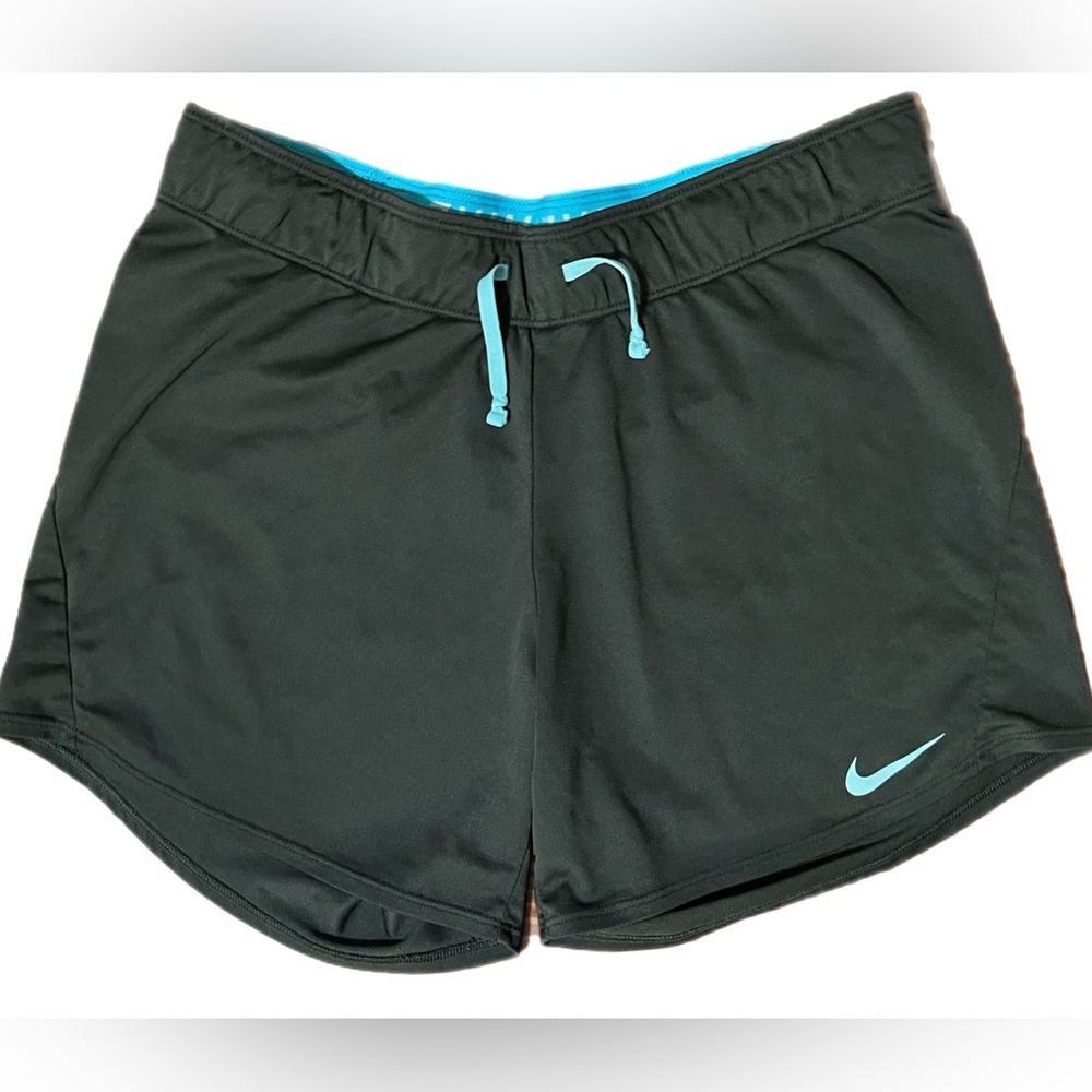 Nike Women's Athletic Shorts Charcoal Grey with Teal Details